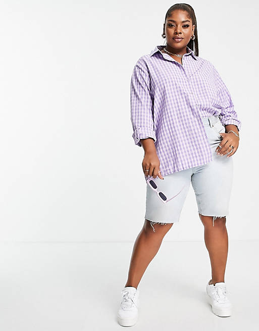 Urban Threads Plus oversized lilac & white gingham checked shirt, £22.00 (Was £40.00)