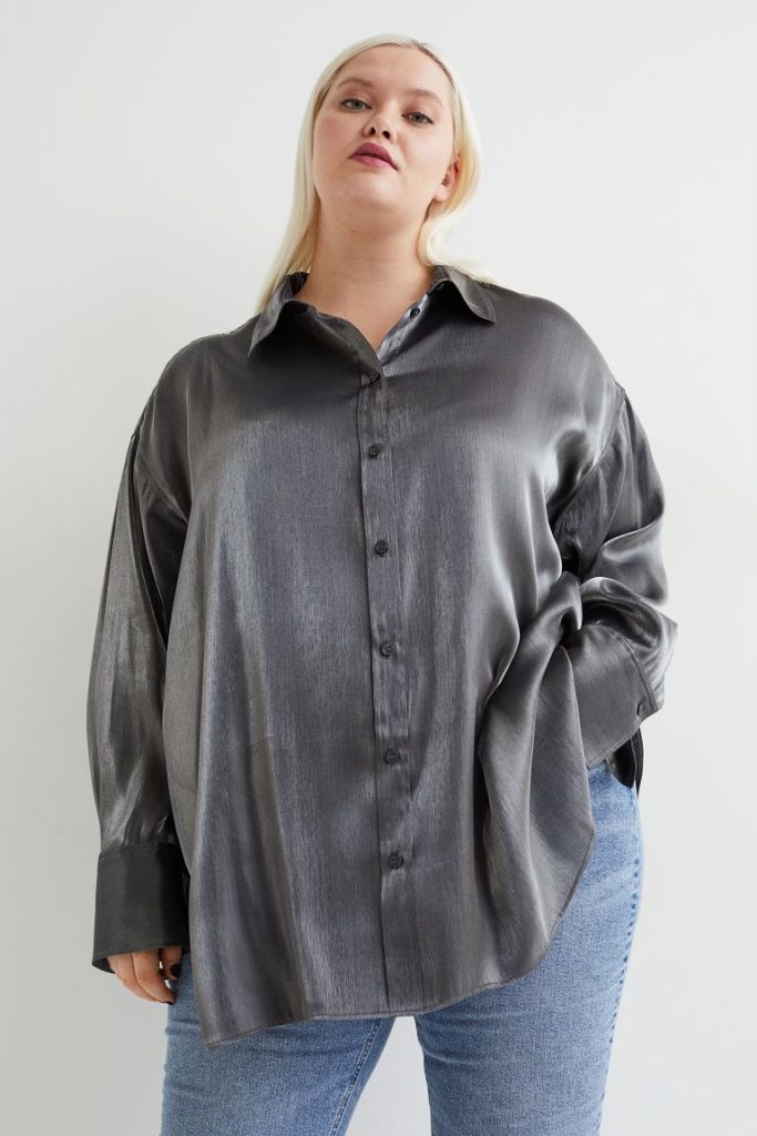 H&M+ Wide silver metallic button down blouse