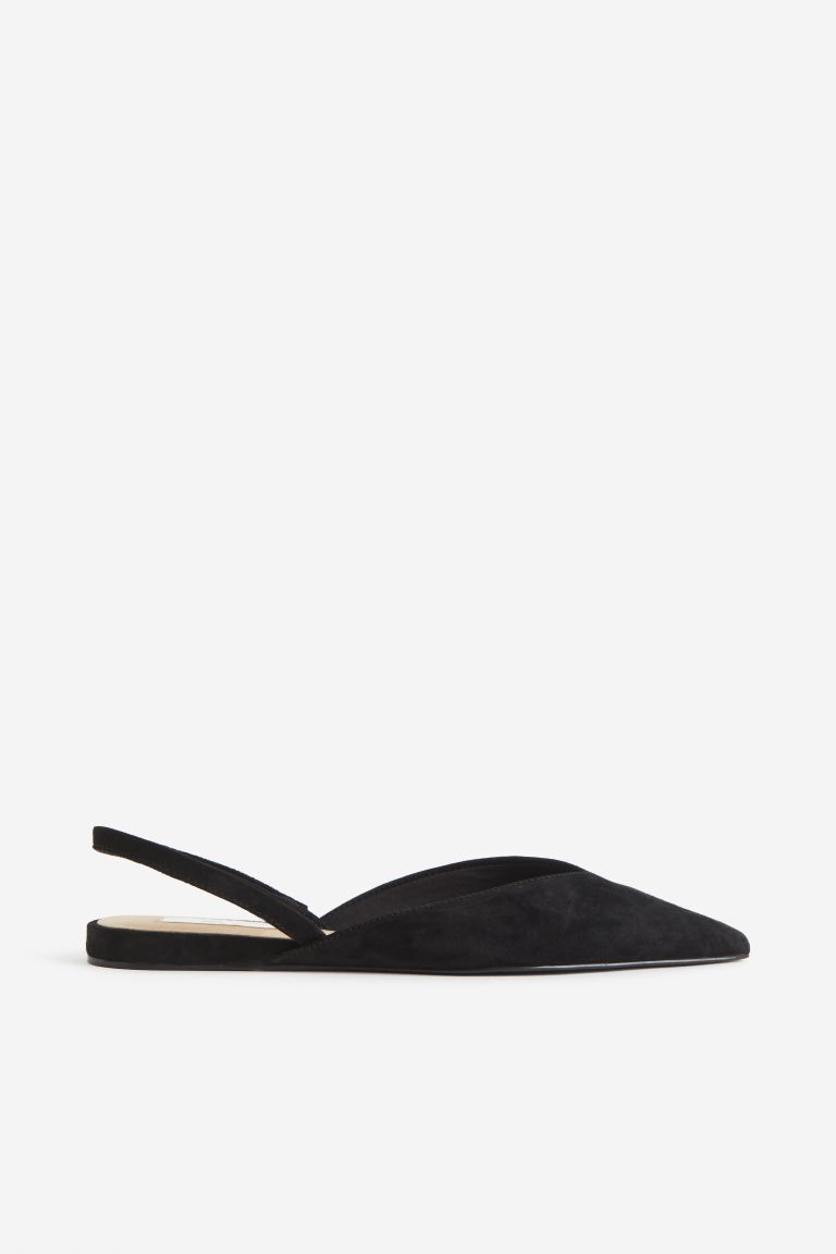 H&M Premium Selection black suede Slingbacks in suede with pointed toes and an elasticated heel strap. Jersey linings and leather insoles. Height of soles 1 cm.