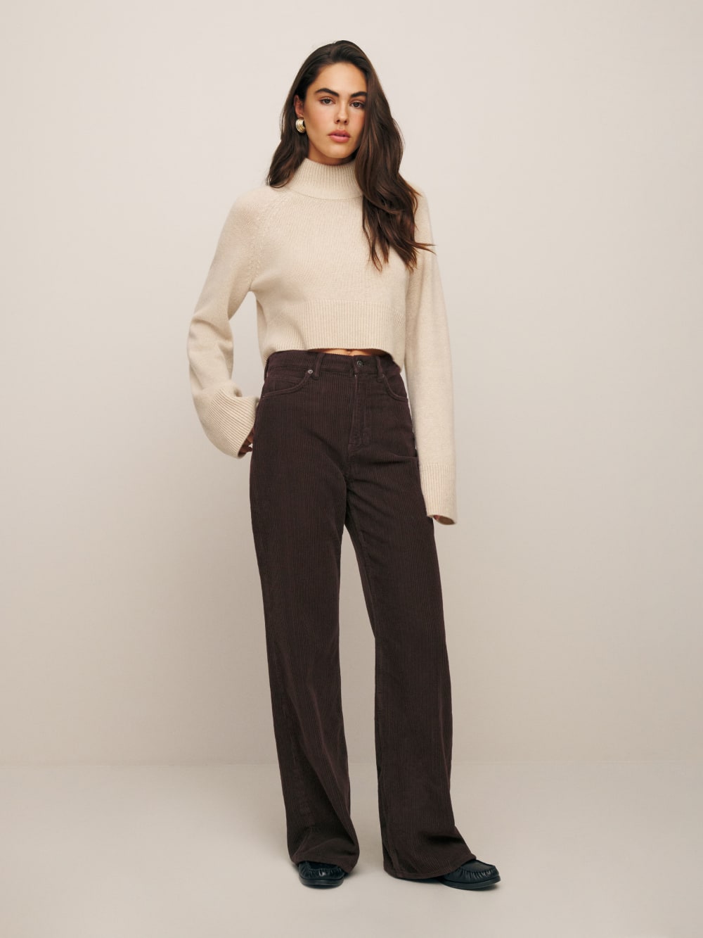 Reformation brown Cary High Rise Slouchy Wide Leg Corduroy Pants