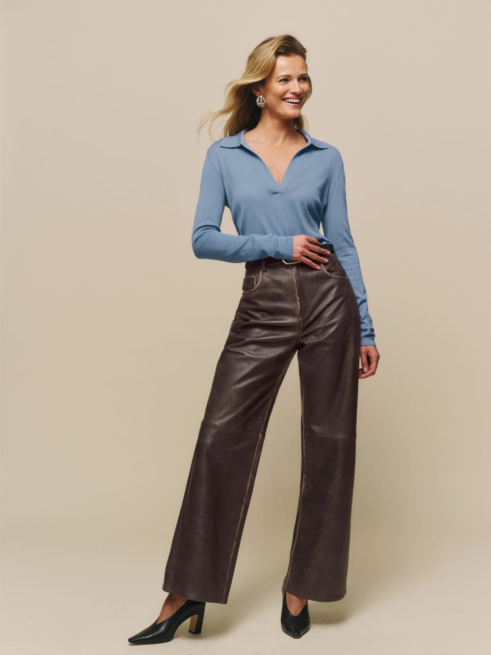 Reformation brown Veda Kennedy Wide Leg Leather Pant