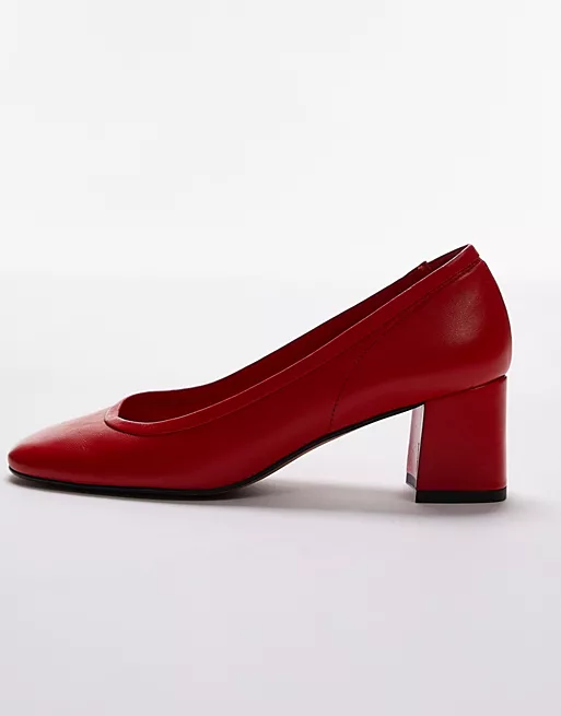 spring 2024 shoe trends  - Topshop Elana leather heeled ballerina shoe in red with block heel. 