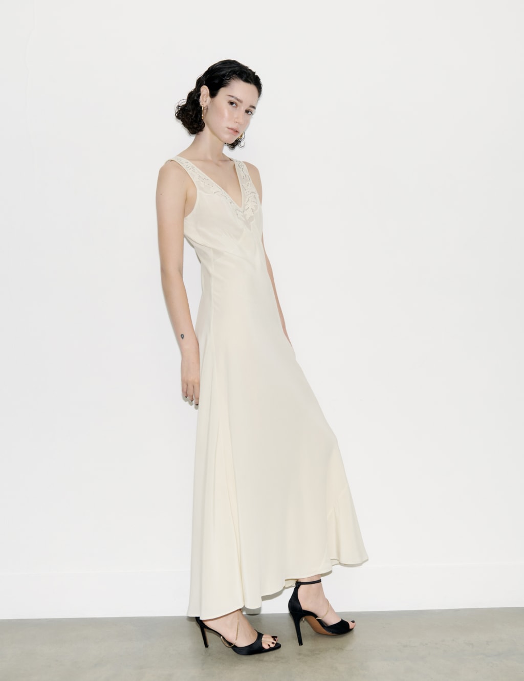 M&S X SIENNA MILLER Lace-Trim Pure Silk Maxi Dress