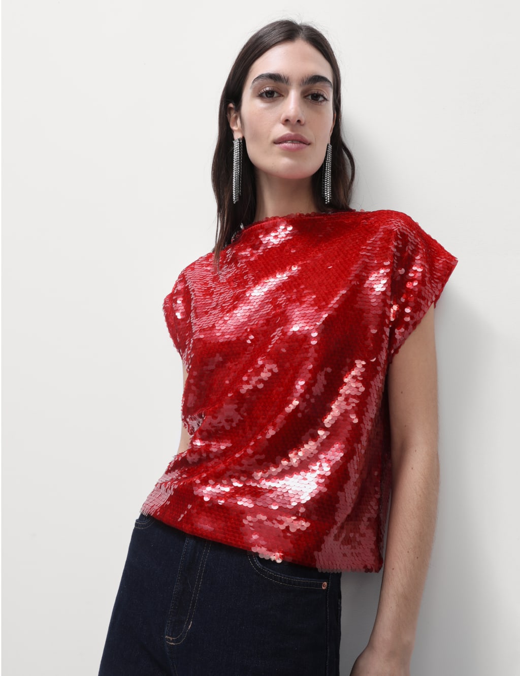 Red M&S Collection Sequin Top