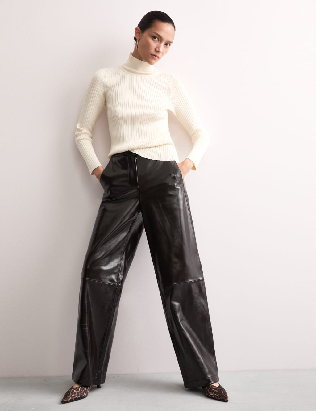 JAEGER Leather Wide Leg Trousers