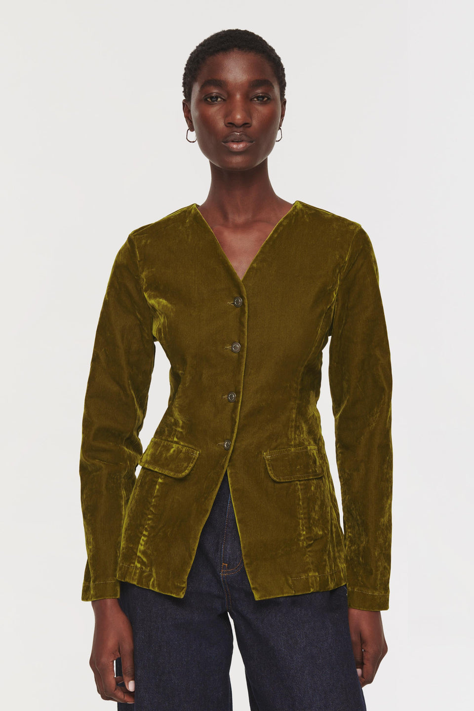 Aligne olive green ALIGNE Velvet V-Neck Waisted Blazer 