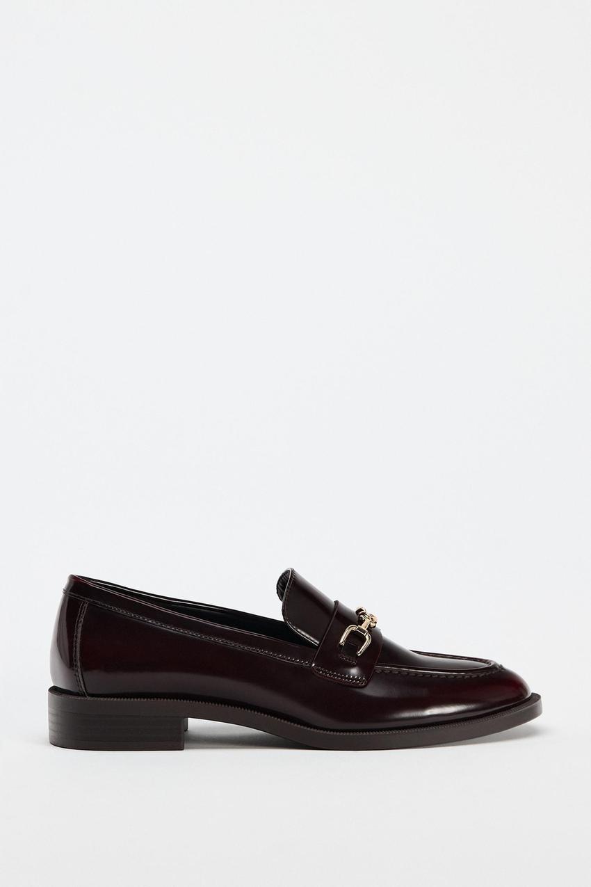 Zara burgundy buckle loafers